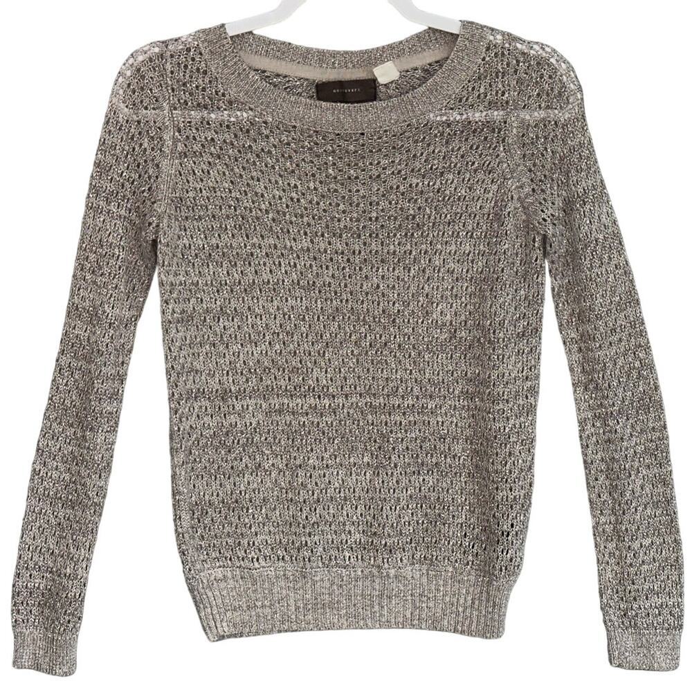 Guinevere Sz XS Anthropologie Hemp Blend‎ Open Knit Pullover Sweater Metallic